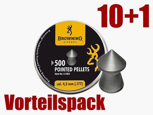 Vorteilspack 10+1 Spitzkopf Diabolos Browning Pointed Pellets Kaliber 4,5 mm 0,52 g geriffelt 11 x 500 StĂĽck