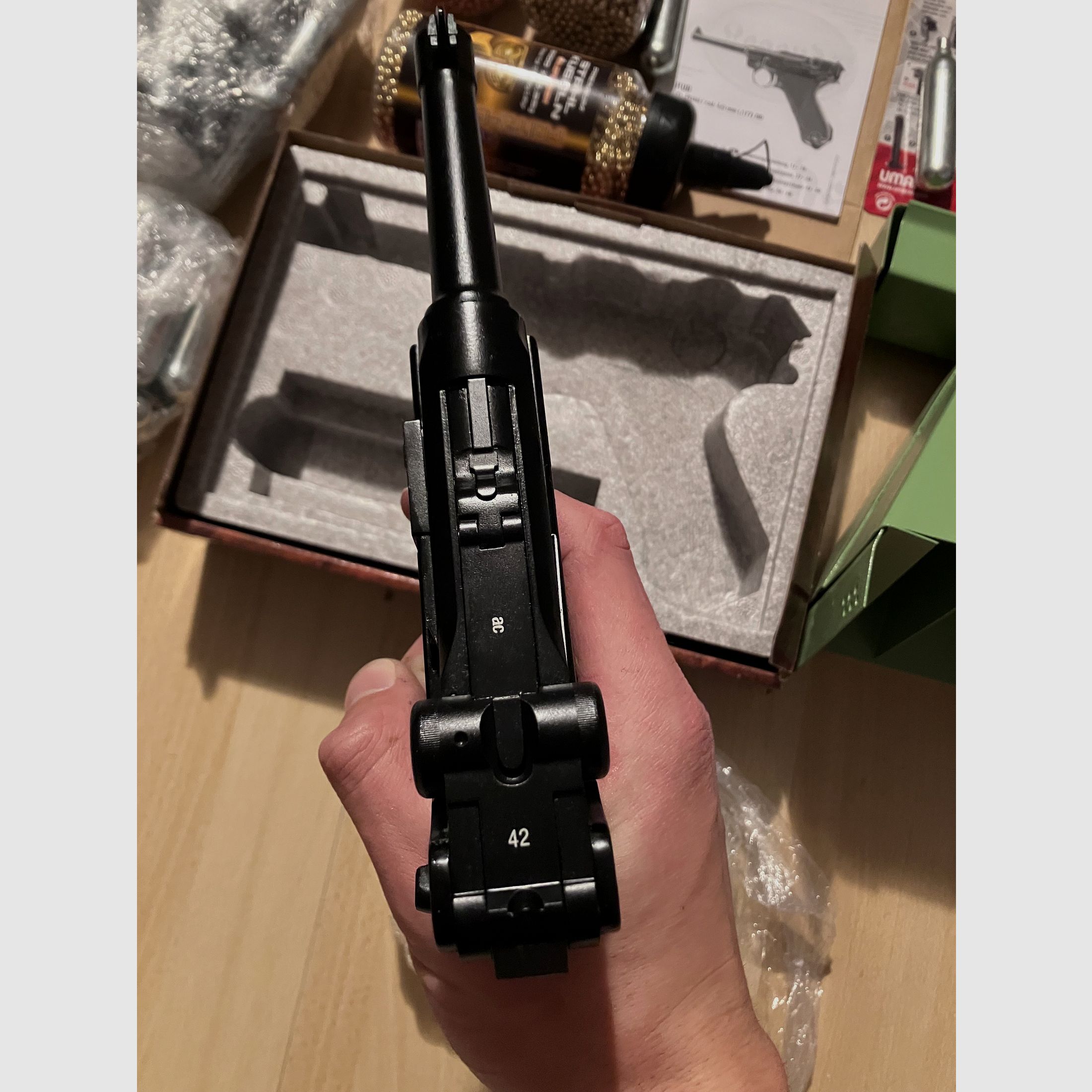 Luger P08 Blowback / OVP 4.5mm mit Ausrüstung 