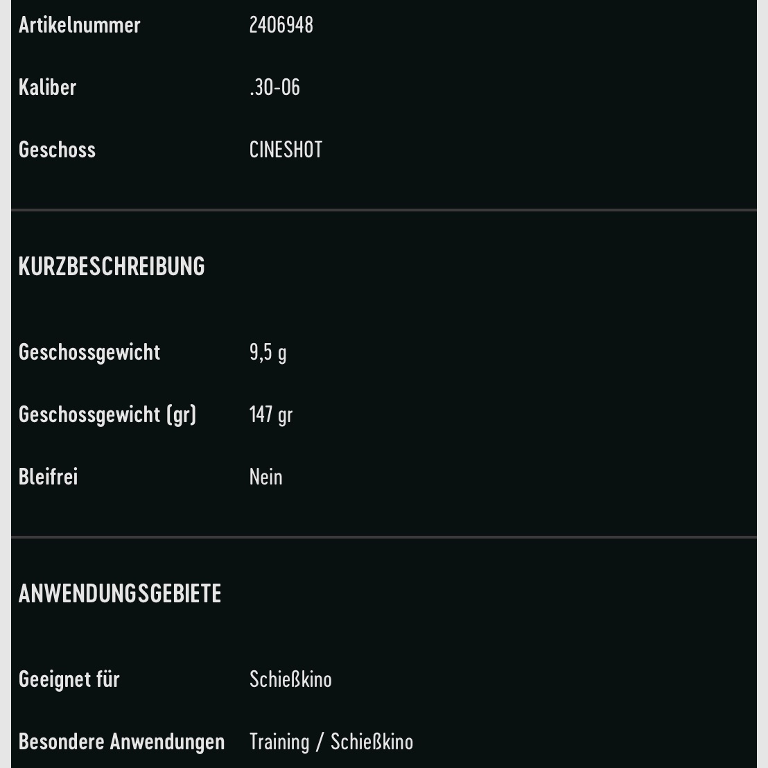 RWS .30-06 Spr. Cineshot 9,5g 147grs. Langwaffenmunition 30 Stück