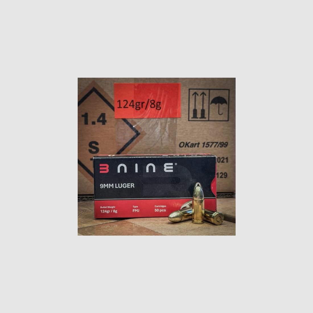 BNine 9mm Luger – 124grs / 8.0 g – Full Metal Jacket (FMJ) - 245.00€ per 1000 rounds