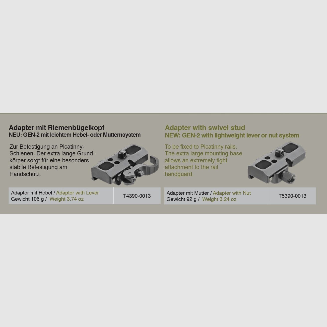 Eratac Zweibein Picatinny Rail Adapter m.Hebel f. 2-Bein oder Riemen