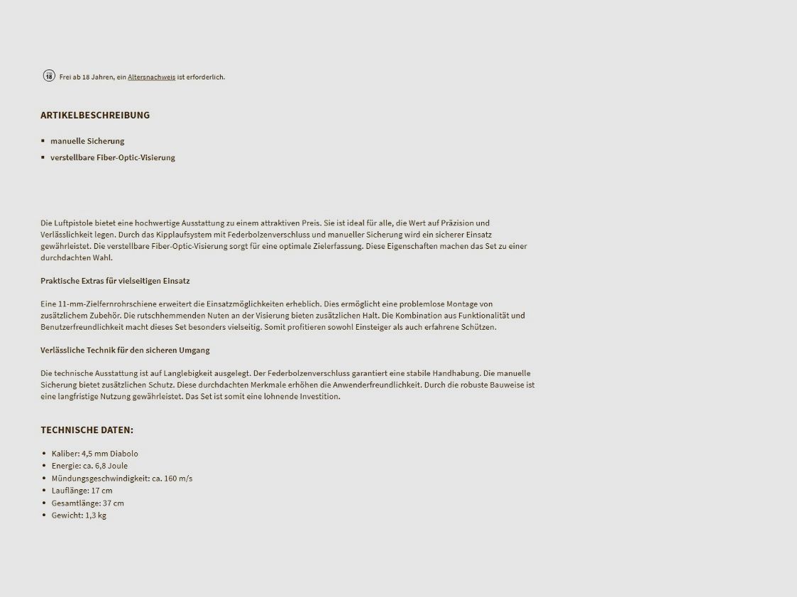 Mercure 25 TR Pistolet à air