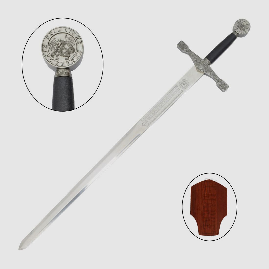 Miecz filmowy Excalibur z uchwytem na ścianę