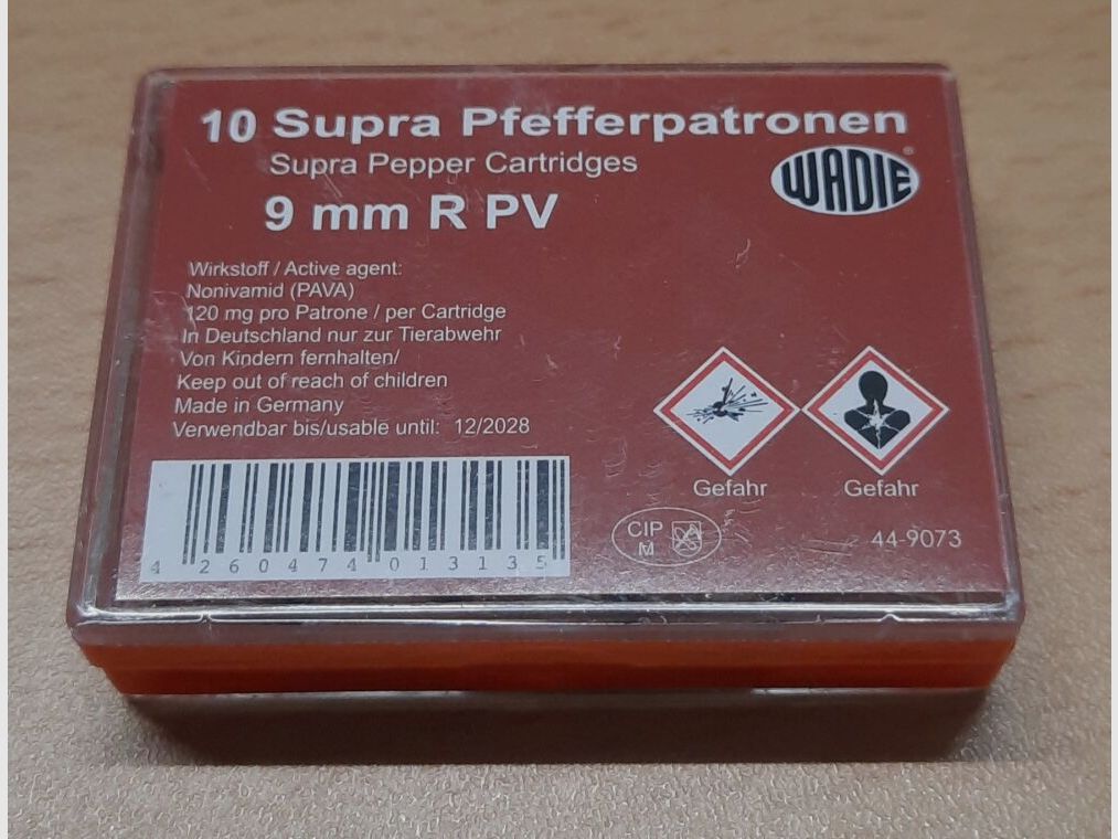 Wadie 9 mm R PV Supra pepper cartridges