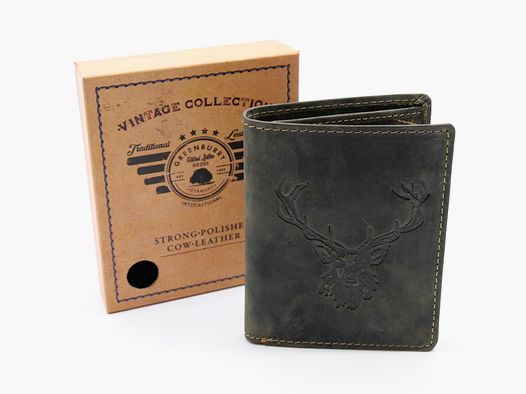 Greenburry Leder Geldbörse oliv Vintage Animal Collection Royal Stag Hirsch 1701-RS-30