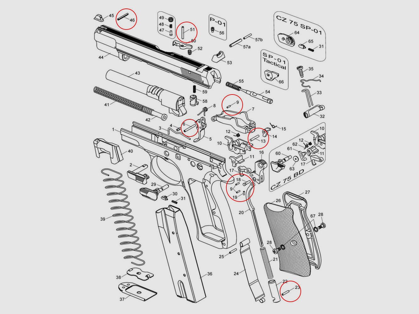 Juego de pasadores Eemann Tech para CZ, imagen 2 de 3