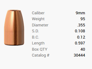 Barnes Bullet 9mm Luger/.355 95GR M/LE Tac-XP Pistol FB 40 pieces