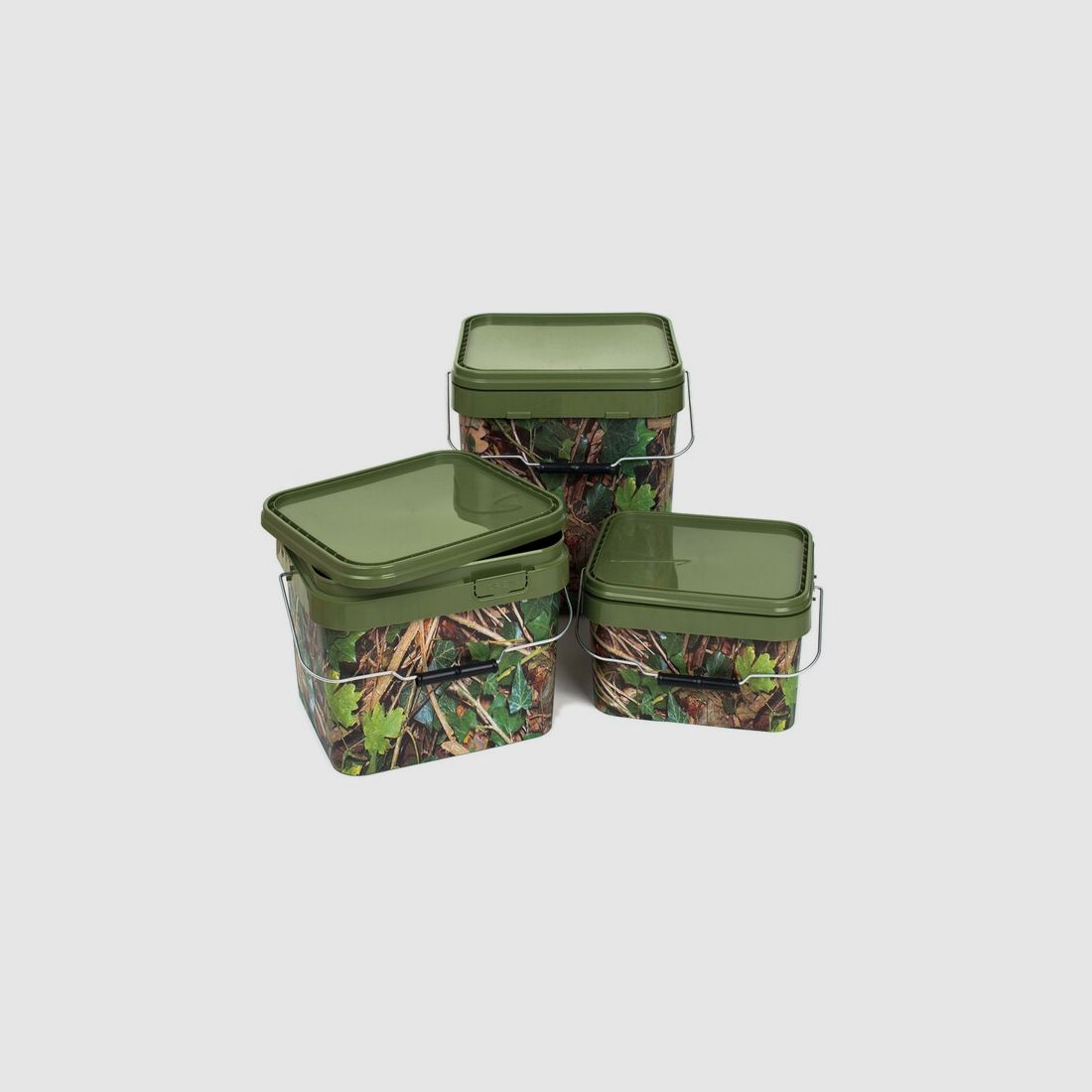 Futtereimer mit Deckel - Rechteck - 10 Liter - Camouflage (Motiv Waldboden)