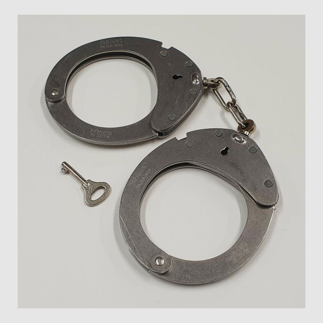 CLEJUSO Clemen & Jung e.K. Handcuff CLEJUSO No. 12 A INOX large, stainless steel handcuff, Made in Germany, used