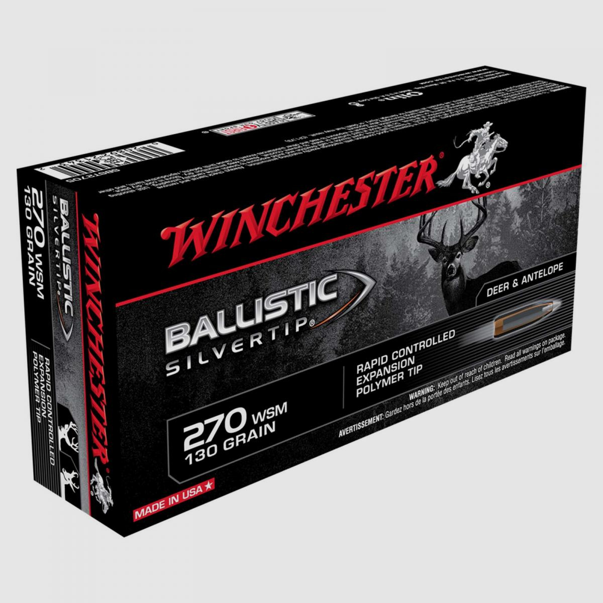 Winchester Ballistic Silvertip .270 WSM 130GR Rapid Controlled Expansion Polymer Tip 20 patronen