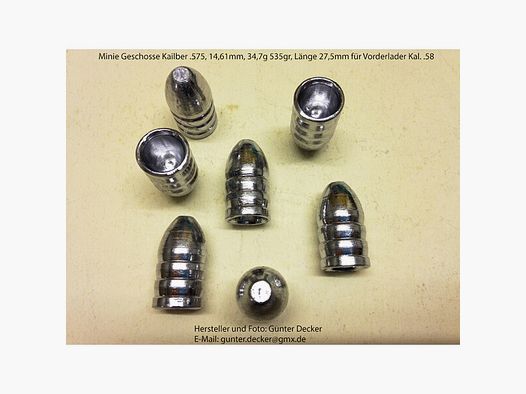 Minie Geschosse Kaliber .575 14,61mm 535gr für Vorderlader Gewehre Kaliber .58