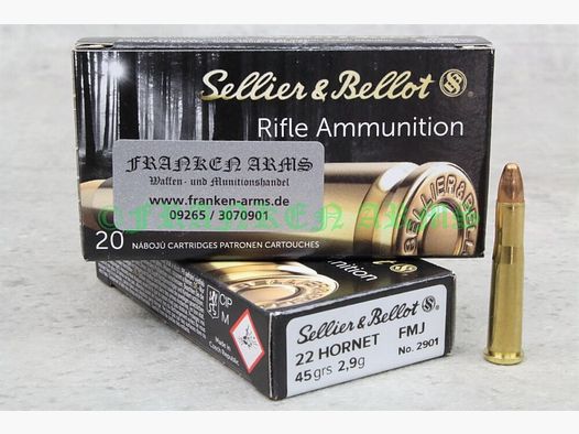 Sellier&Bellot .22 Hornet Full Metal Jacket 45gr. 2,9g 20 pièces