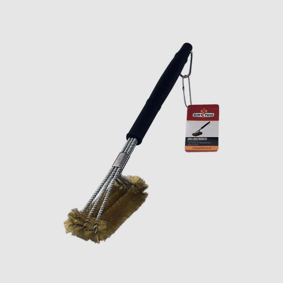 Grillfürst Grillbürste Messing für Gusseisen Roste, mit langem 3-fach Bürstenkopf
