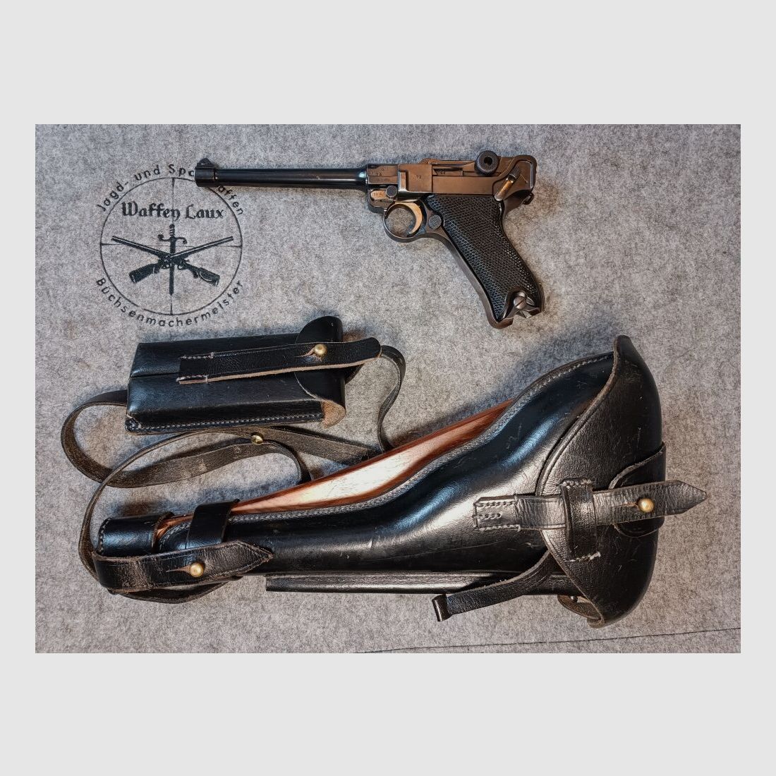 Mauser S/42 Luger P.08 1918 langer Lauf + Repro Holster Schaft