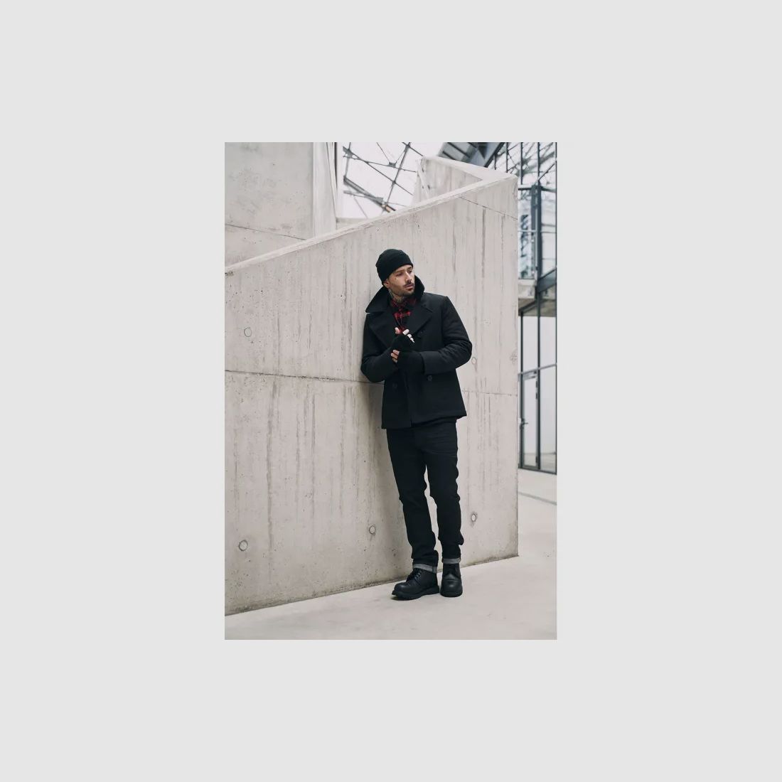 Navy Pea Coat Mantel, Schwarz, Gr. 5XL