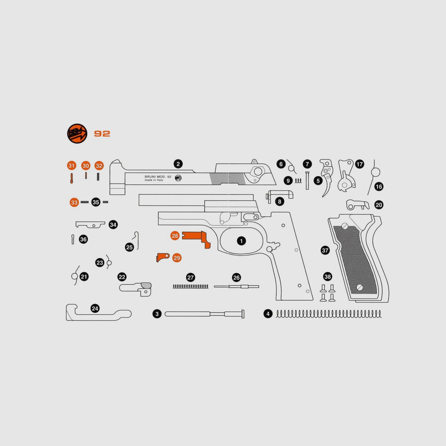 Kit de pièces de rechange Bruni 92 8 mm / 9 mm