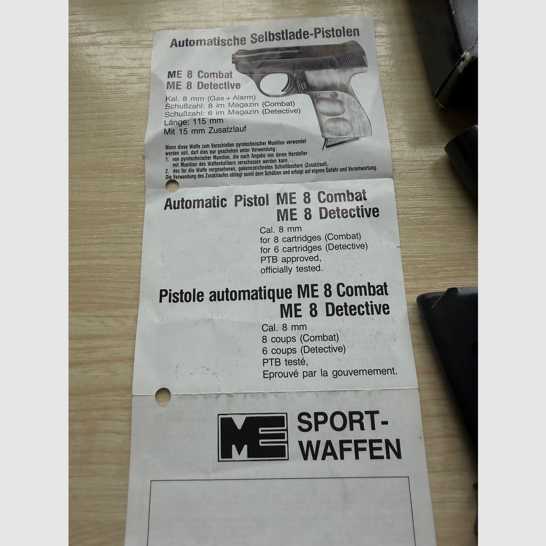 ME 8 Detective Taschenpistole – Kal. 8mm K. – PTB 100/2 