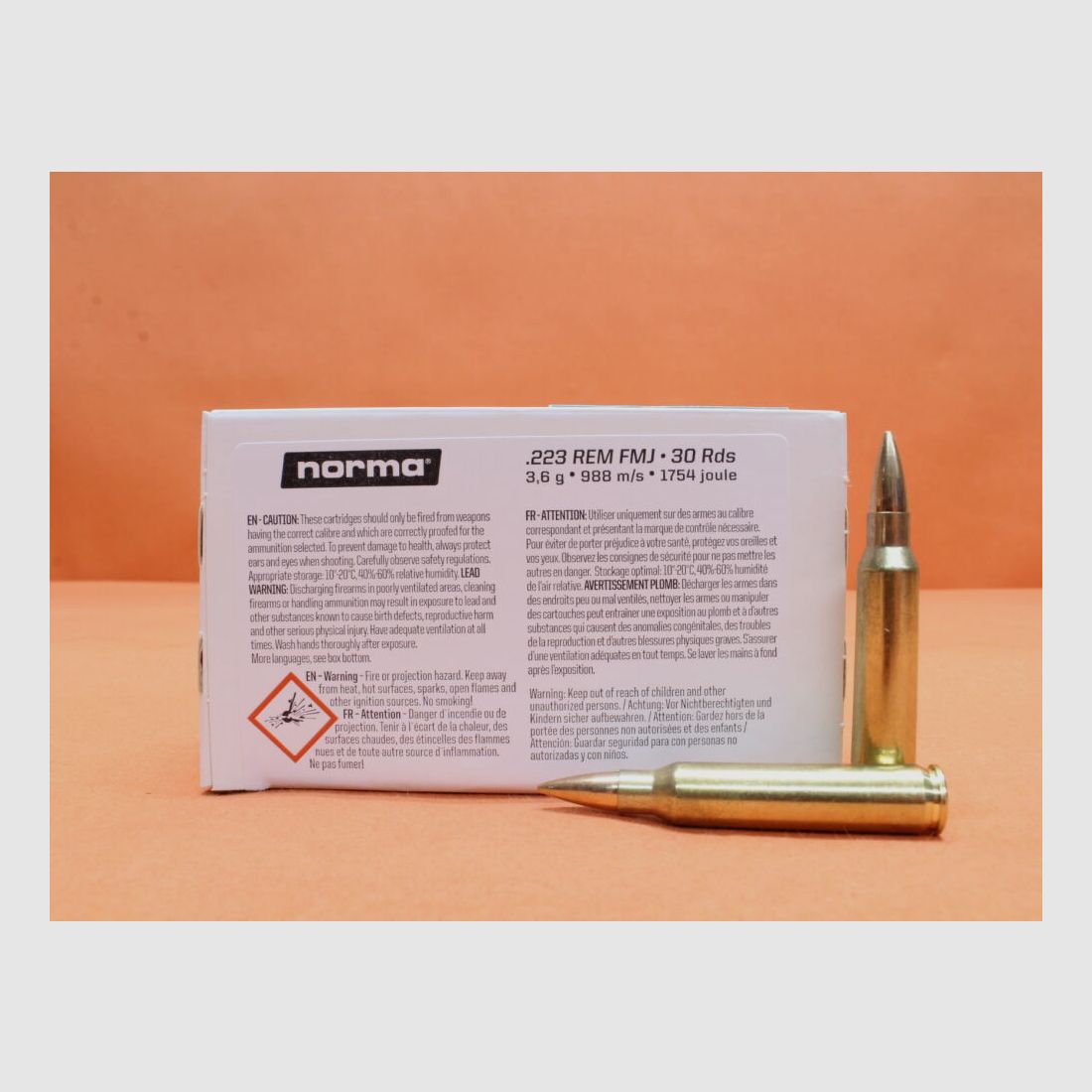 NORMA cartridges .223Rem NORMA 55grs FMJ TACT (2426882) 3.6g full metal jacket 30 x packaging 30 cartridges = 900 cartridges