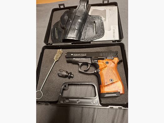 Zoraki 914-P 9mm P.A.K. PTB 1070 avec holster en cuir assorti "LIKE NEW