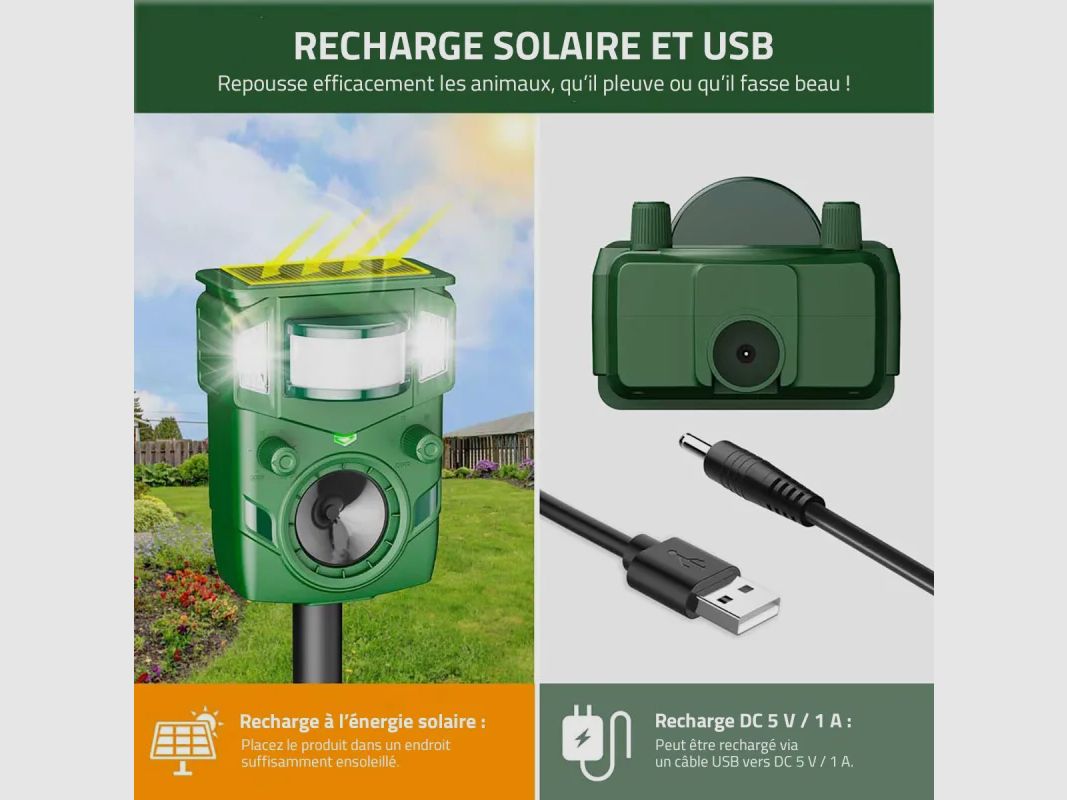 Ultraschall- und Blitz-Solar-USB-Abwehrmittel, Reichweite 8 m, Bild 4 von 13