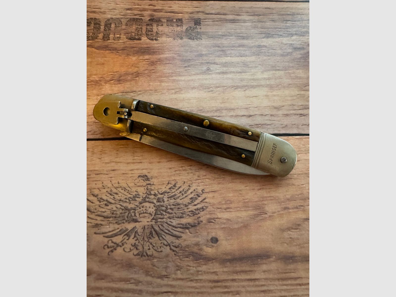 Sammlerstück Klappmesser Springer Bonsa Solingen Hirschhorngriff Wingen