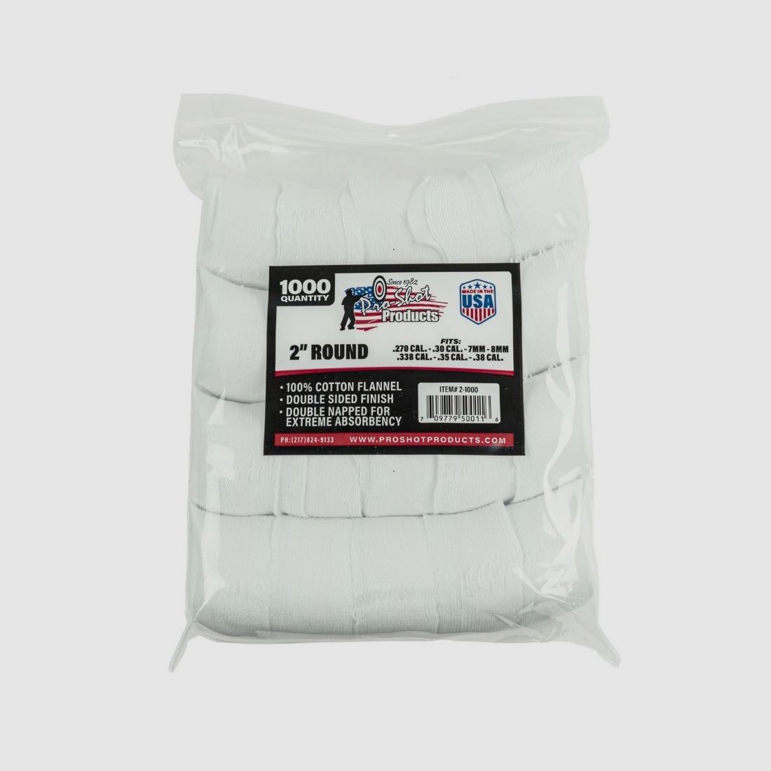 1,000 patches 2" round .270/6.9mm to .38/9mm
