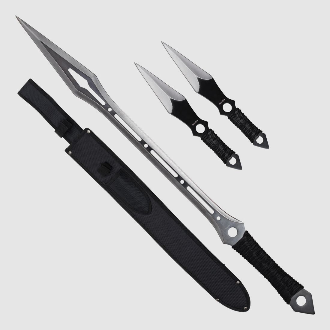 Schwert mit Rückenhalter und 2 Wurfmesser Rückenschwert  Dolch