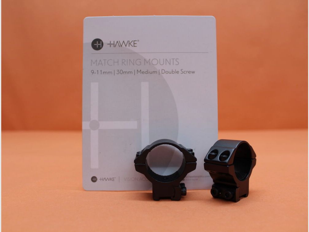 HAWKE HAWKE Anillas de montaje Match 30mm medianas (22107) BH=11mm Alu negro mate para riel prismático de 9-11mm, imagen 1 de 3