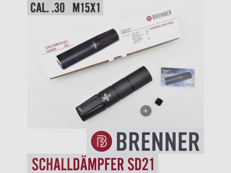 NEU !! BRENNER SD21 Schalldämpfer / Silencer / SD bis Kal .30 mit M15x1 Gewinde für nur 289,95 