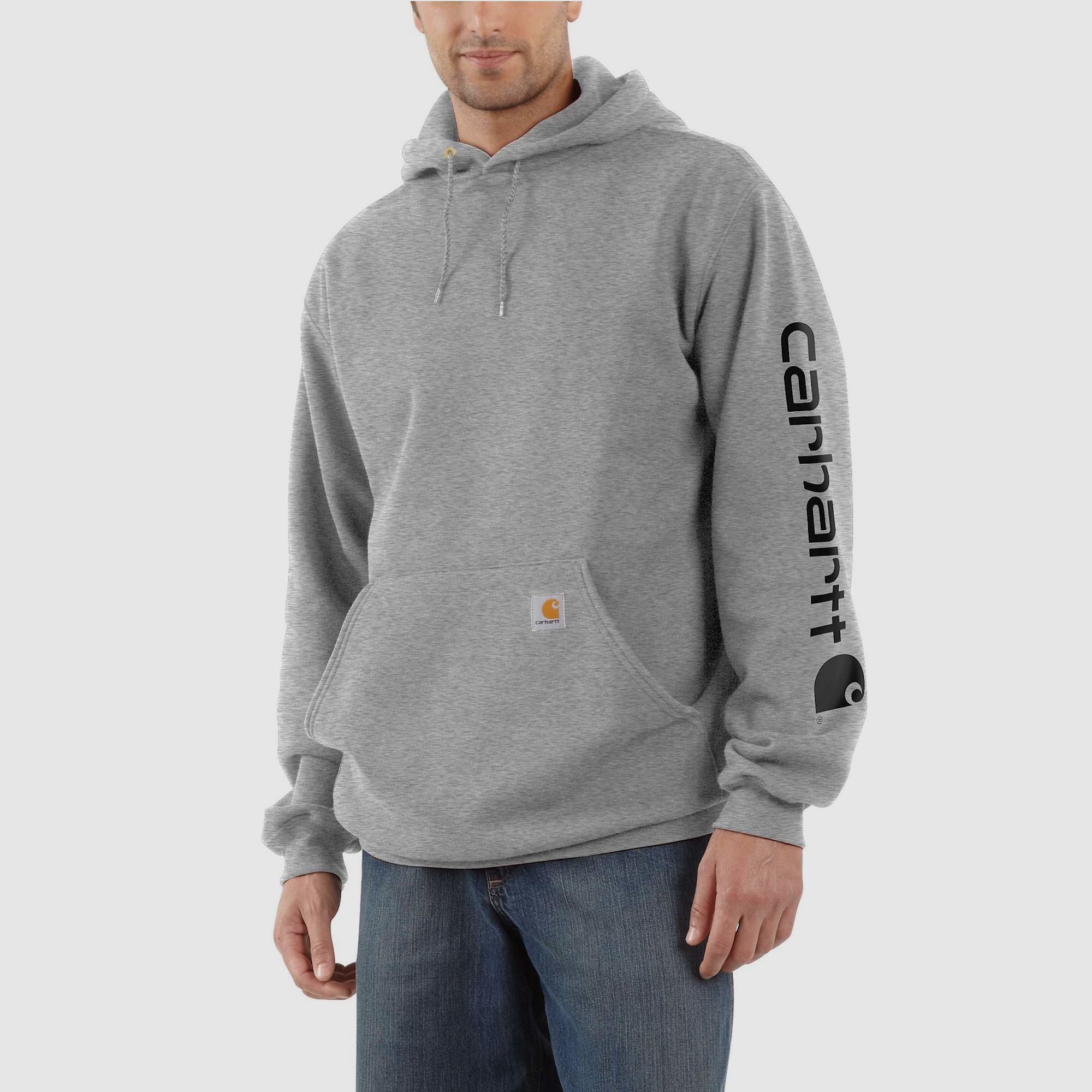 Carhartt Sleeve logo Hoodie Heren Heather Grey/Zwart S