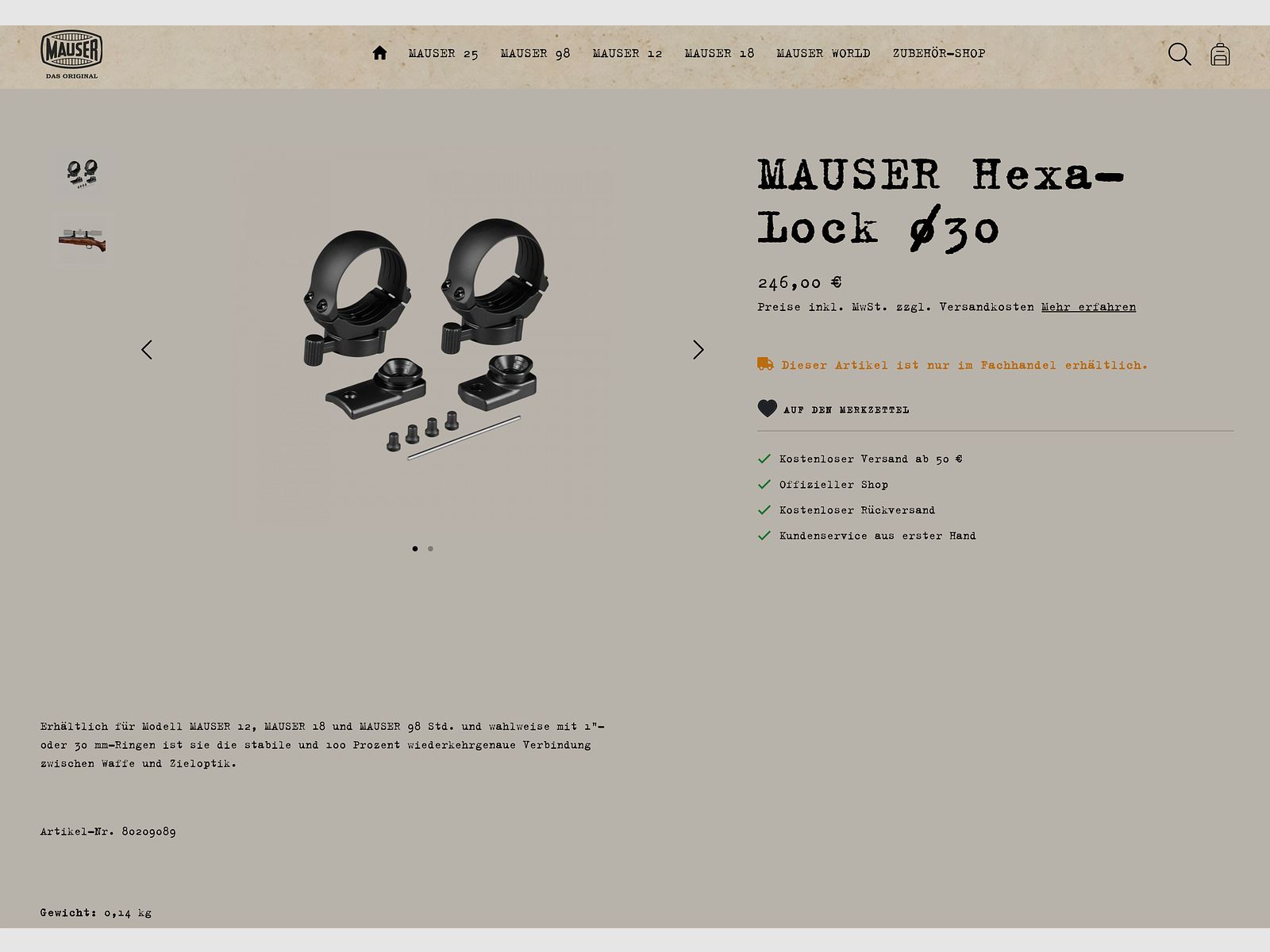 Mauser  HexaLock-Montage. neu