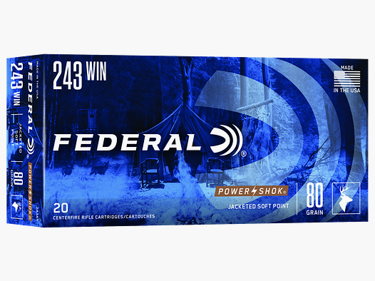 Federal Rifle Ammunition .243 Win. 5.2g Jacketed Soft Point Power Shok
