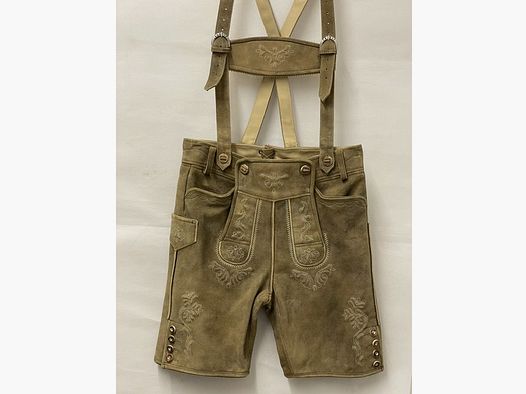 Short men's leather trousers with suspenders