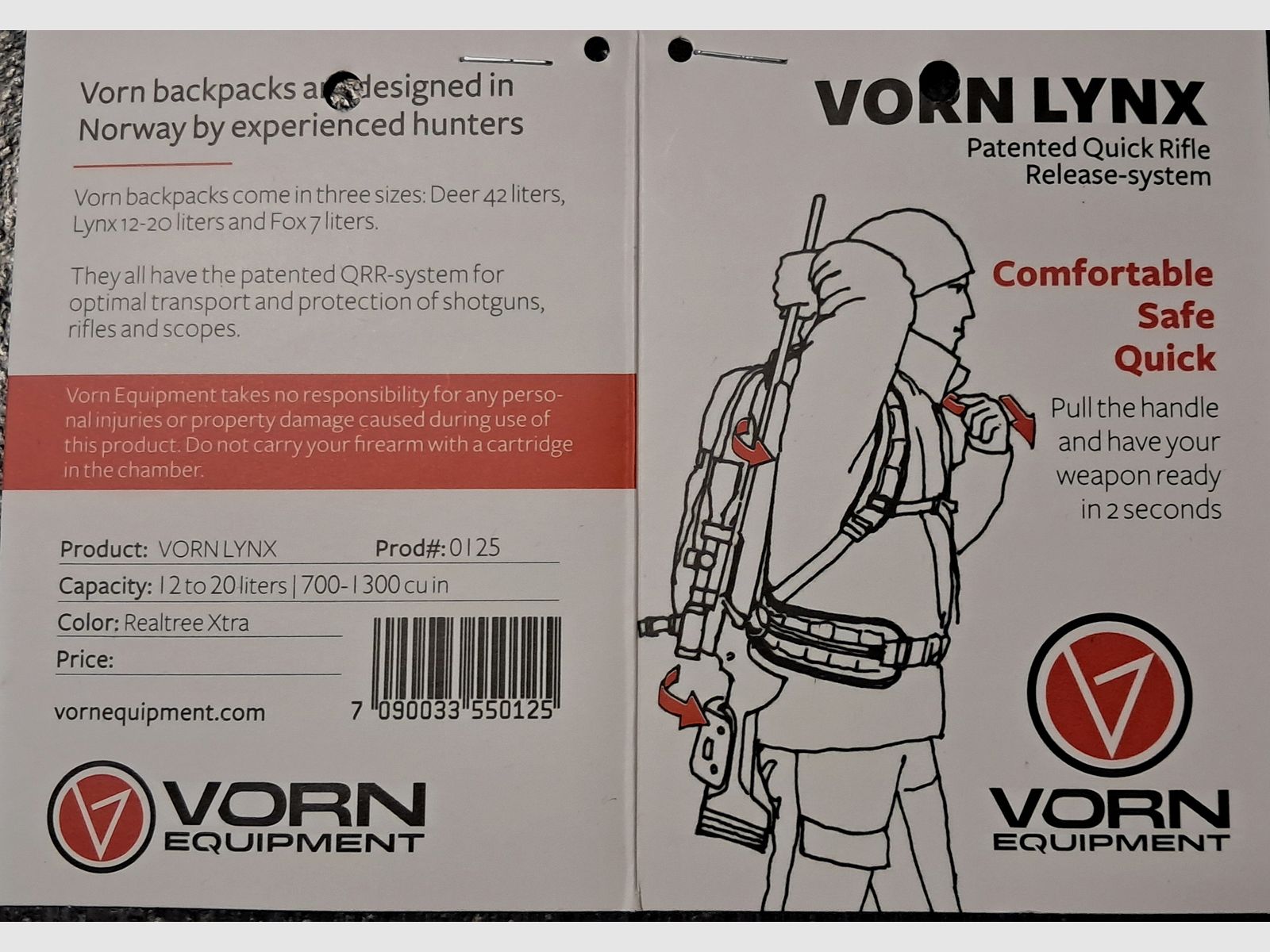 Vorn Lynx Realtree Xtra 12/20 sac de chasse comme neuf