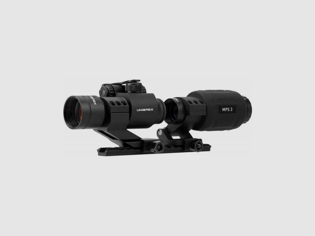 Umarex MPS 3 Magnifying Point Sight Magnifier-Leuchtpunkt-Kombi mit Montage Picatinny-Schiene