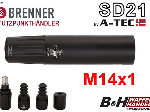 Brenner (by A-TEC) Schalldämpfer SD21 over-barrel M14x1 bis Kal.: .30