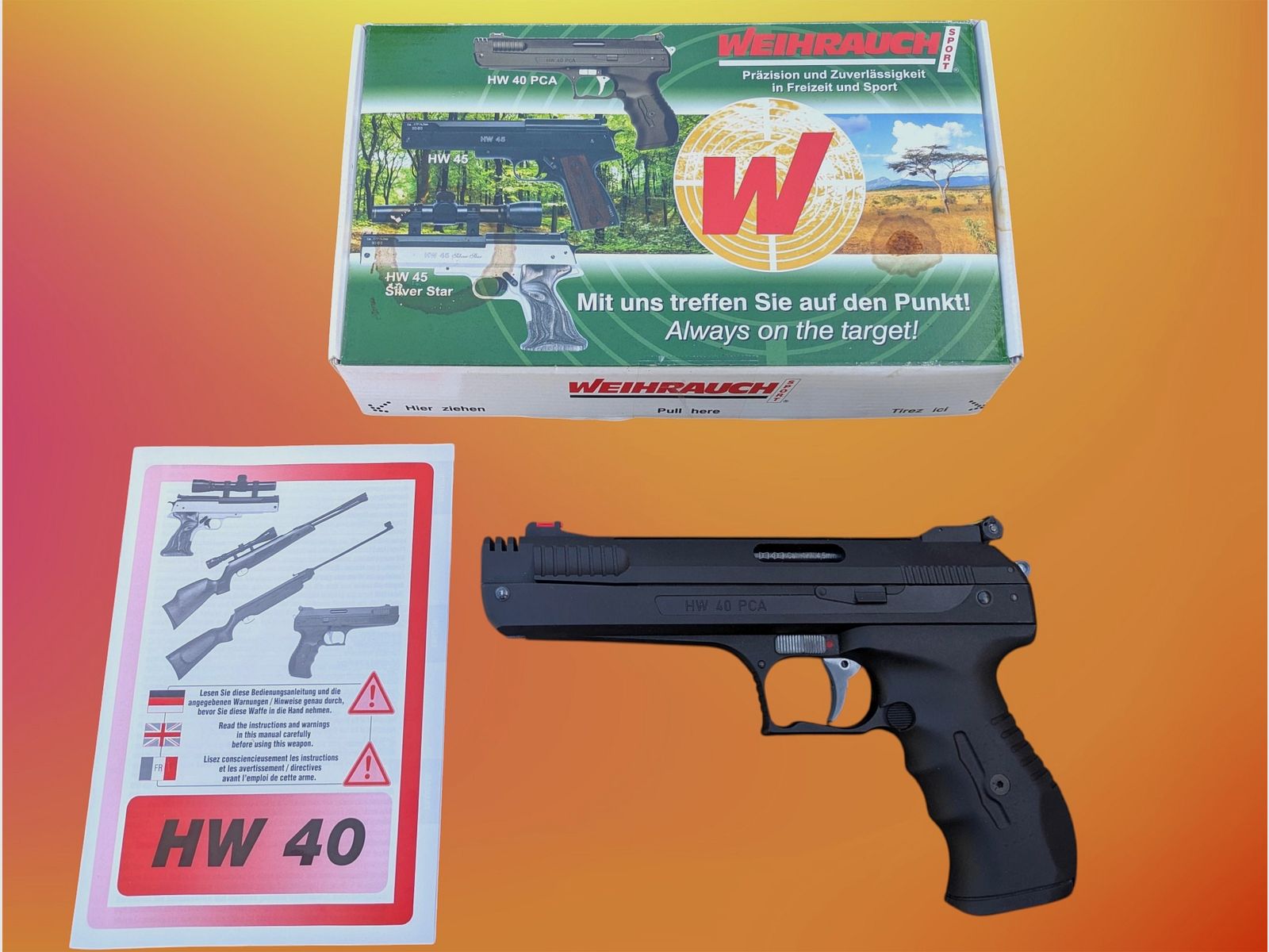 Pistola ad aria compressa a precompressione Weihrauch HW40 PCA 4,5 mm Diabolo con OVP e descrizione