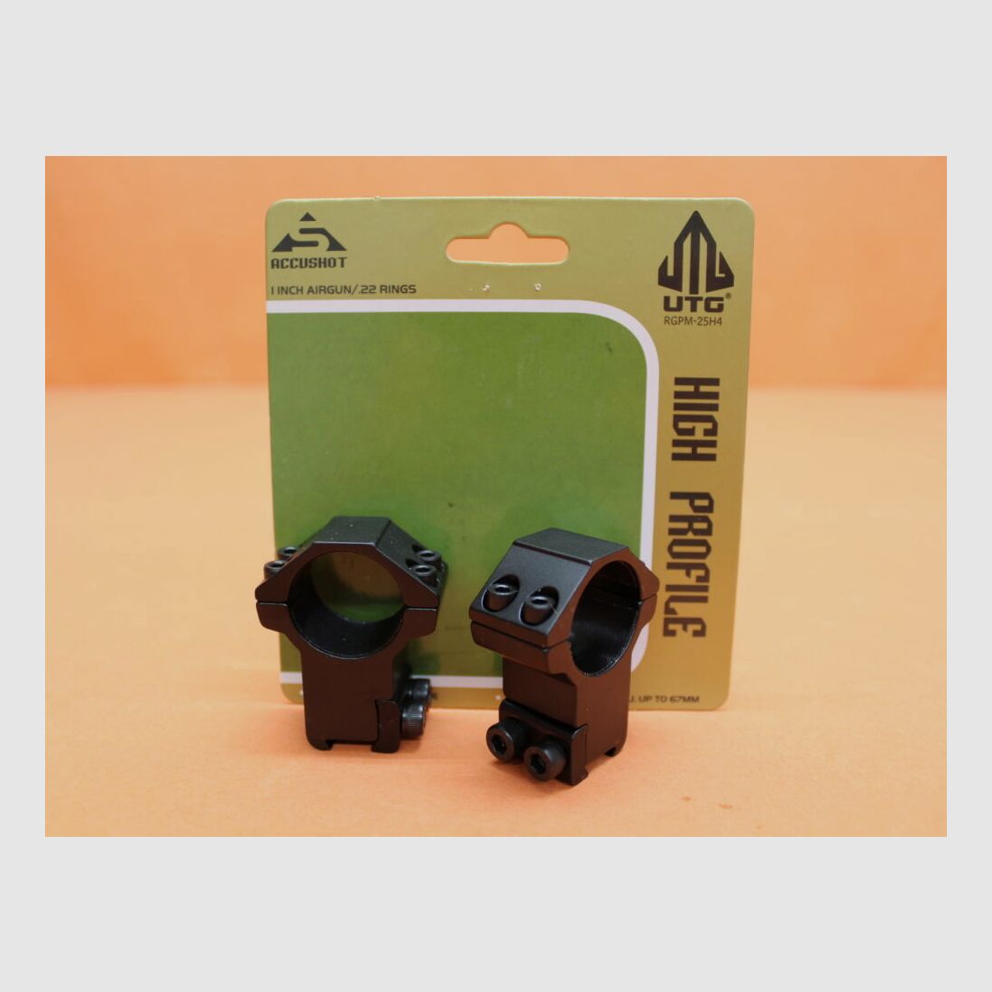 UTG - Leapers UTG Accushot anillas de montaje 1" altas (RGPM-25H4) aluminio negro mate para riel prismático de 11-13mm BH=21mm, imagen 1 de 2