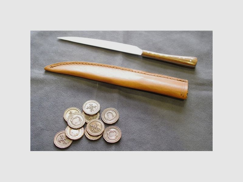 Kleines Messer und Metallmünzen / Larp Set , Ideale Zubehör für Mittelalter Feste