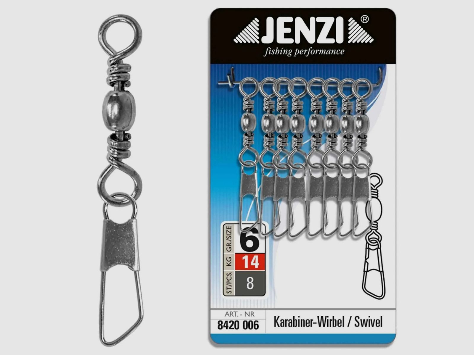 Jenzi Jenzi Karabinerwirbel vernickelt salzwasserfest Gr. 6 8 Stück