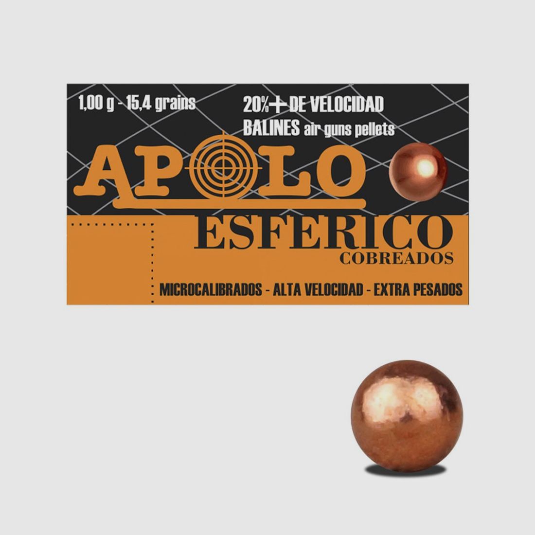 APOLO Koper Bolvormige Diabolo 5,5 mm (.22) – 200 stuks / ø 5,50 / 1g, afbeelding 1 van 2