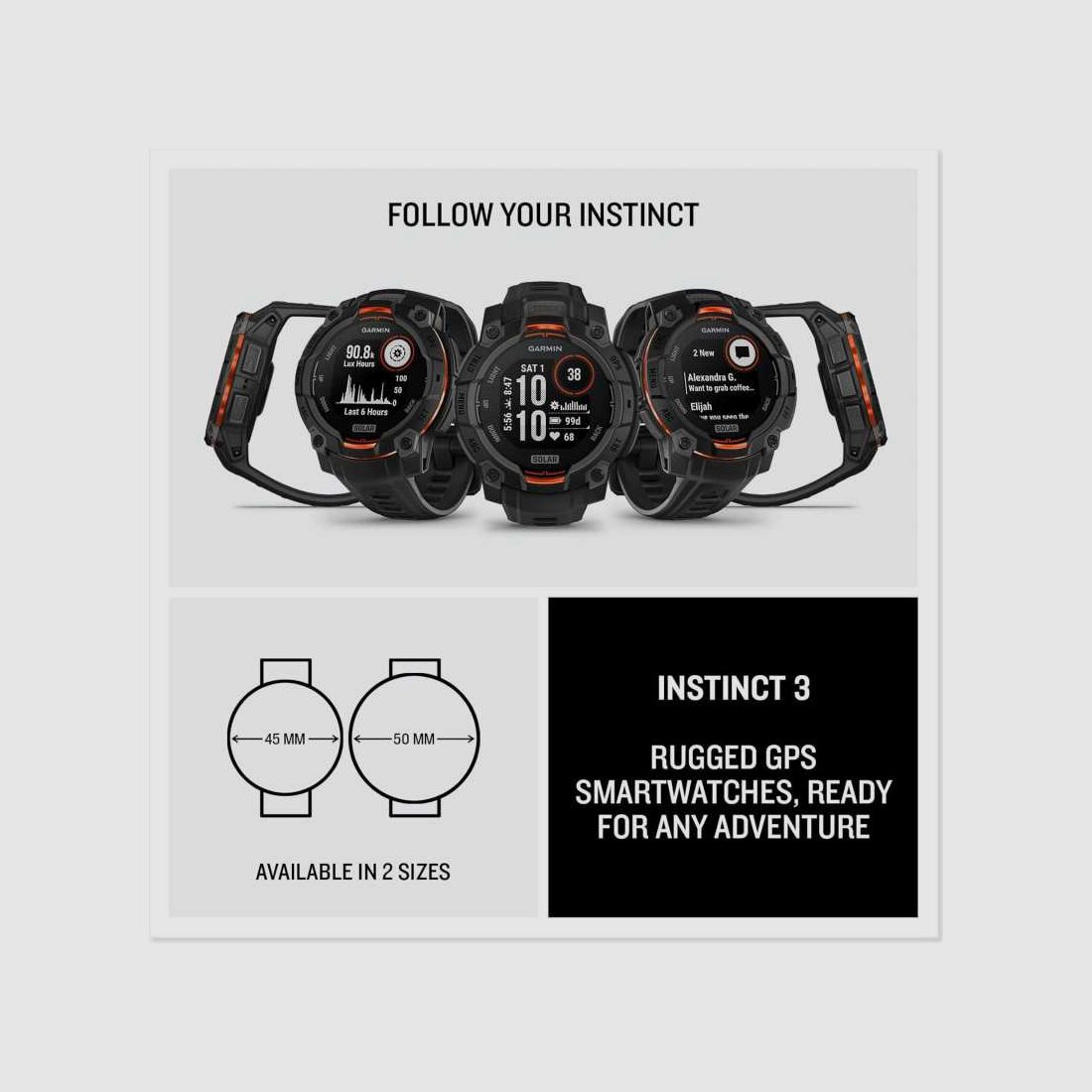 Garmin Instinct® 3 Uhr – 45 mm Solar Tactical Edition Schwarz, Bild 2 von 6