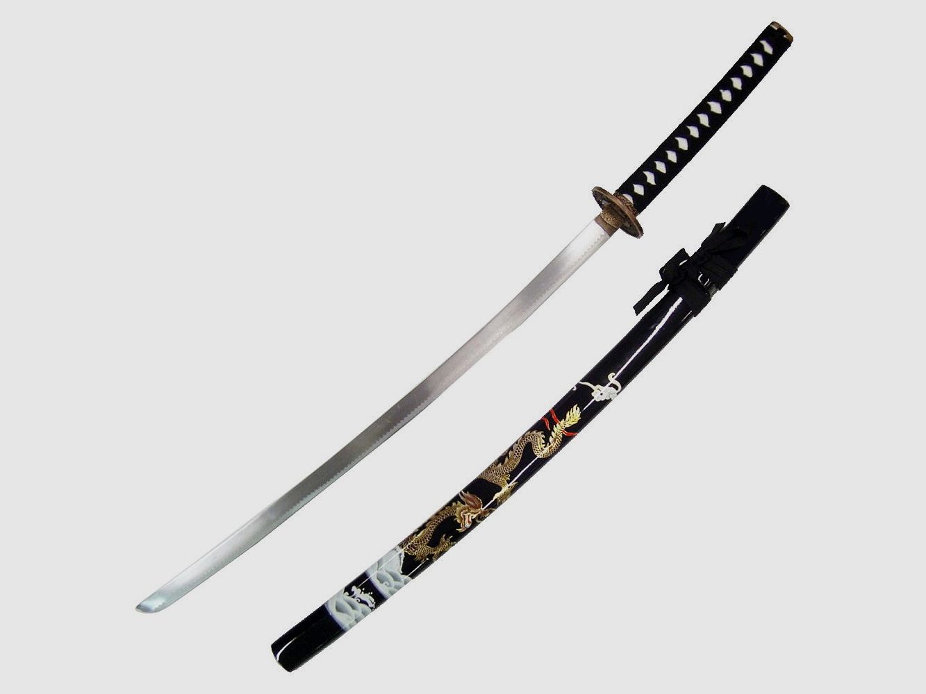 Katana drewniana czarna z wzorem smoka