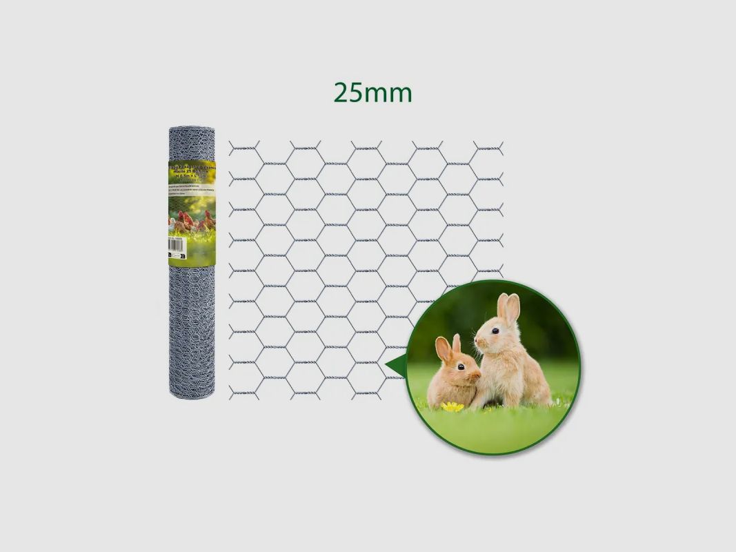 Rete esagonale zincata, 25 mm – Altezza 2 m – Rotolo da 50 m, immagine 1 di 3