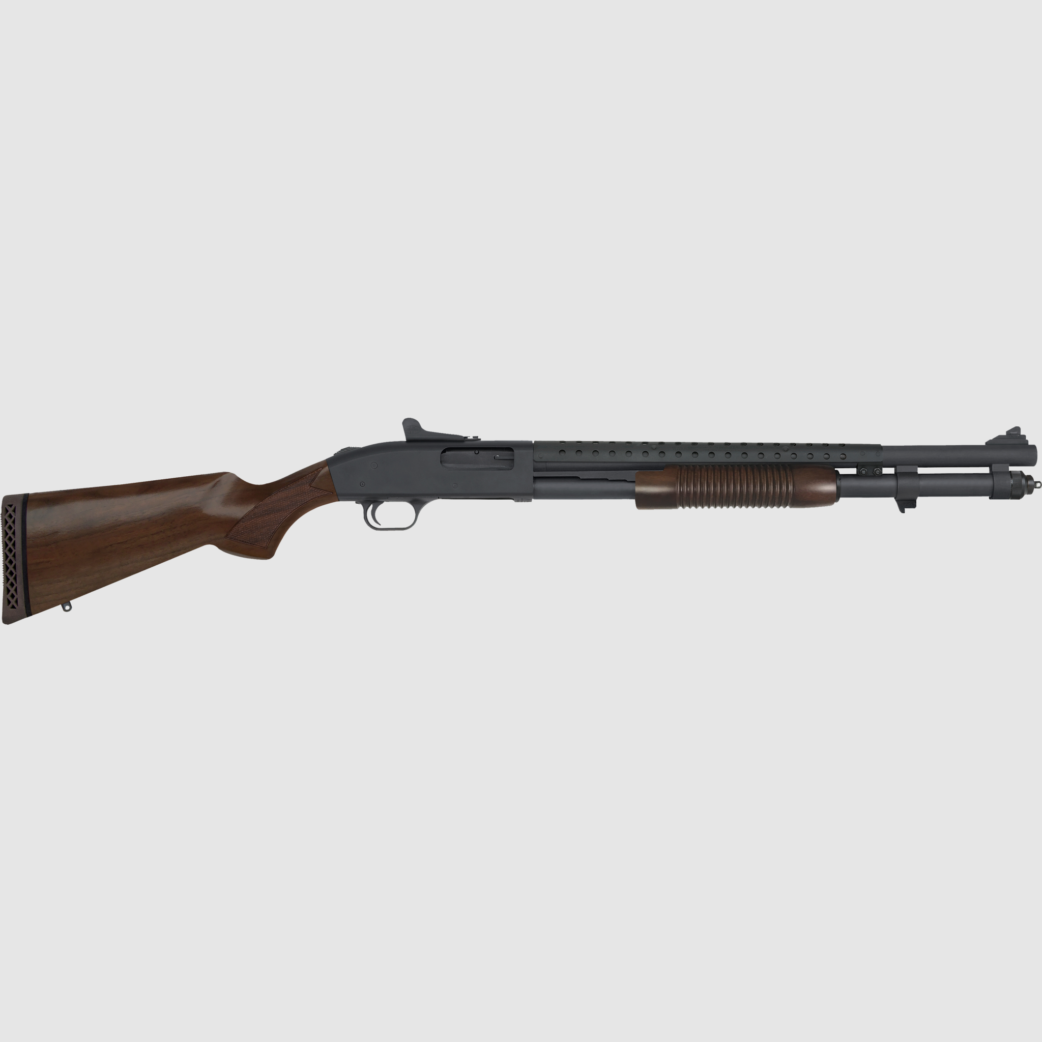 Mossberg – Pumpflinte 590A1 / Retrograde / Kal. 12/76 / 20 / GR / 8-Sch / Holzschaft / Hitzeschild