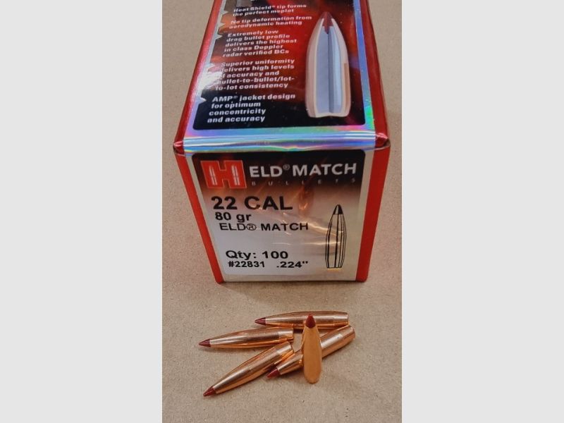 .22/.224/80grs ELD Match Hornady No. 22831 Geschosse 100 Stk.