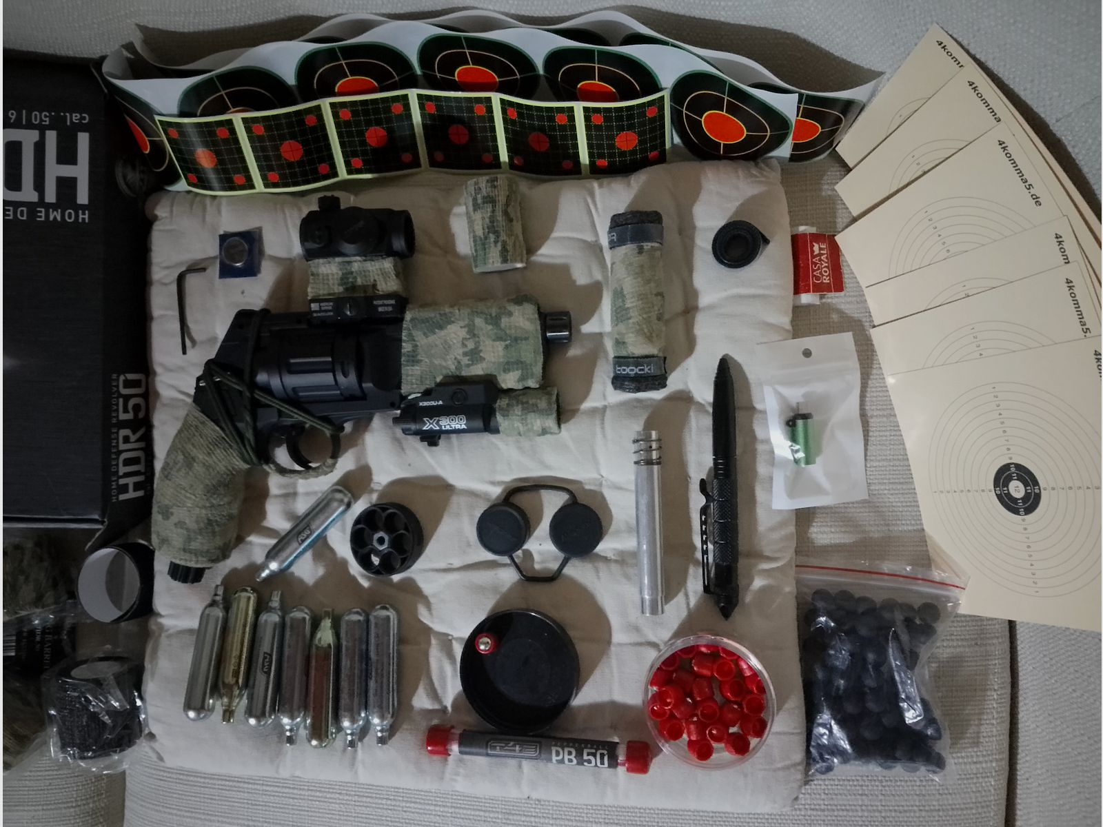 T4e HDR50 Tuning canna rosso verde punto di mira pallini in acciaio gomma RAM Paintball marker Cal .50 set lampada capsule CO2