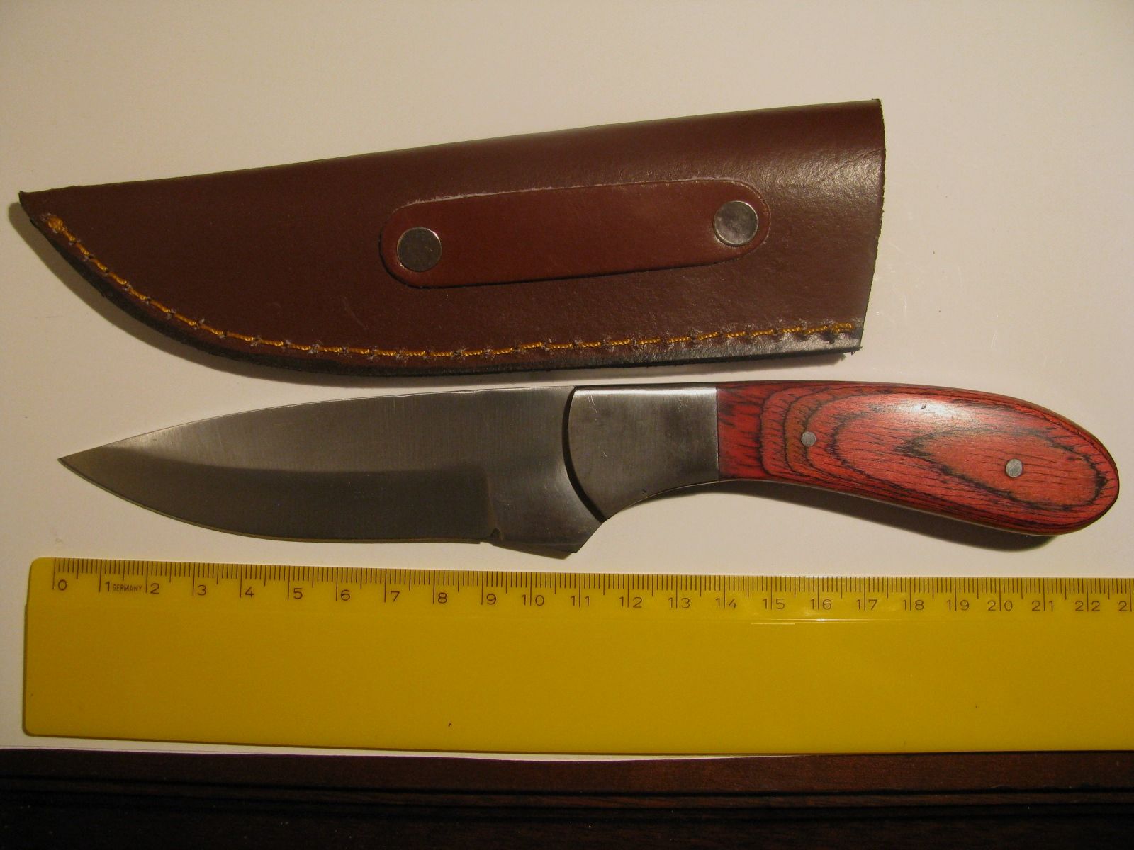 Haushaltsmesser, Campingmesser, Jagdmesser usw., rötlicher Holzgriff, Lederhülle