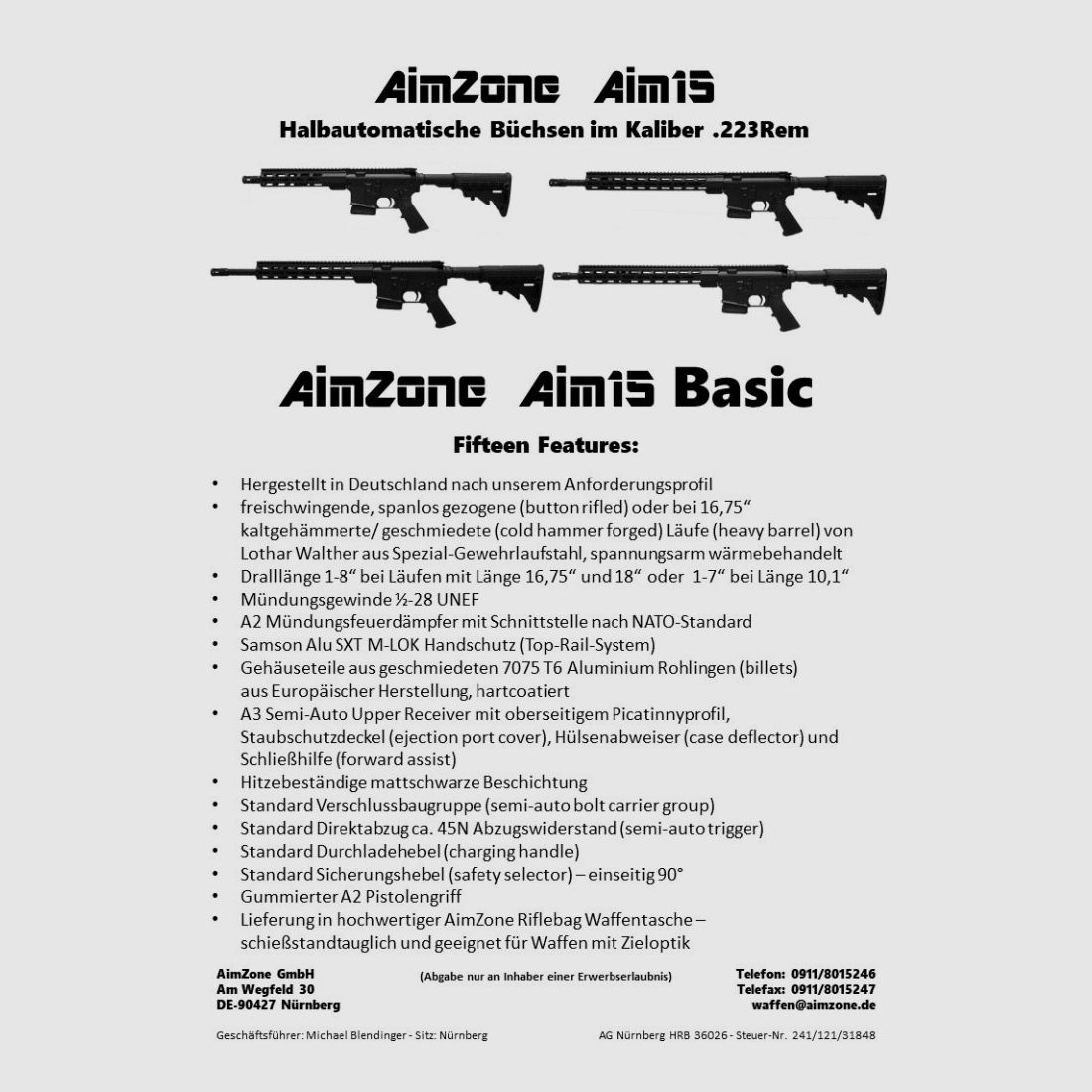 AimZone Ha.Büchse .223Rem AimZone Aim15 Basic Sporter 16M System AR-15 +Geco 1-6x24 Zielfernrohr+Burris PEPR