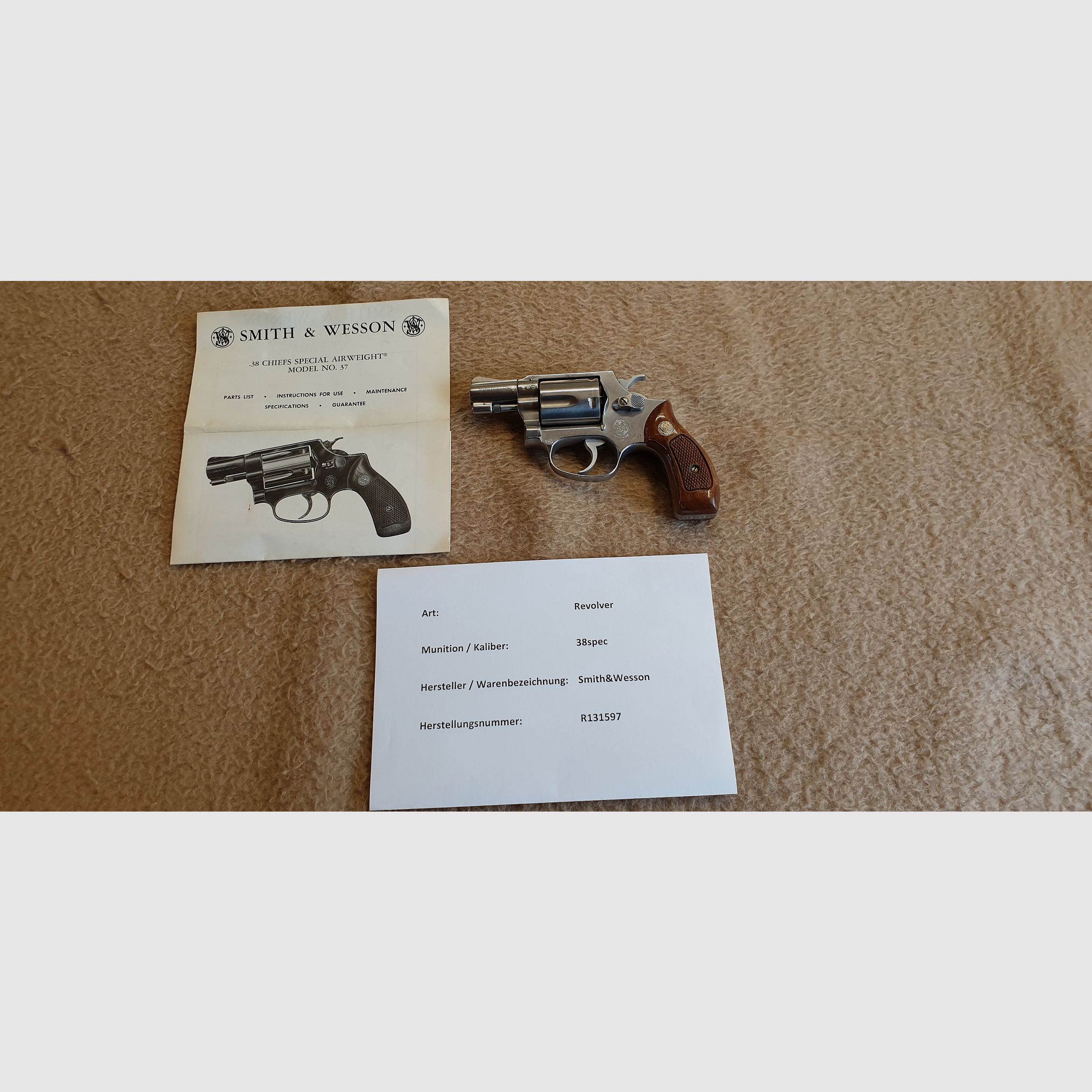 Revolver 38spec Smith & Wesson inkl. Originalkarton u. -beschreibung